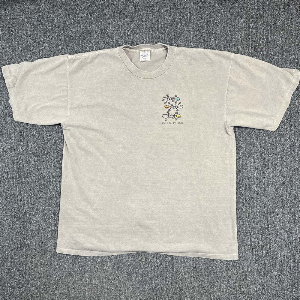 Delta Vintage 90s Amelia Island Gecko T-Shirt‎ XL Grey Tribal Florida Souvenir